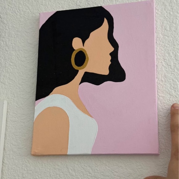 Hand painted Woman Canvas Art in Pink and Black - Picture 2 of 3